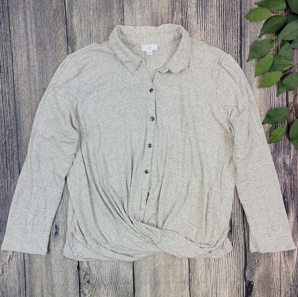 J. Jill Supima Cotton Twist Wrap Button Down Long Sleeve Top - Picture 2 of 9